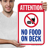 Attention No Food On Deck Pool Sign