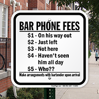 Novelty Bar Phone Fees Sign
