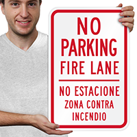No Parking Fire Lane Bilingual Signs