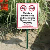 Smoke-Free And Electronic Cigarette-Free Signs with Symbol - Yard Sign with Stake