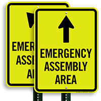 Emergency Assembly Area Ahead Arrow Sign