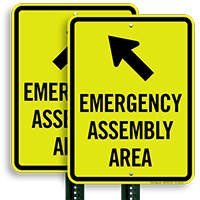 Emergency Assembly Area Upper Left Arrow Sign