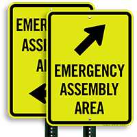 Emergency Assembly Area Upper Right Arrow Sign