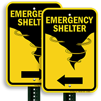 Emergency Shelter Sign with Left Arrow Symbol