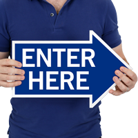 Enter Here, Right Die-Cut Directional Sign