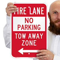Fire Lane At Left, Tow-Away Zone Sign