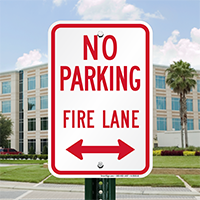 No Parking Fire Lane Sign With Bidirectional Arrow