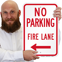 No Parking Fire Lane Sign With Left Arrow