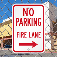 No Parking Fire Lane Sign With Right Arrow