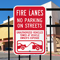 Fire Lanes, No Parking On Streets Sign