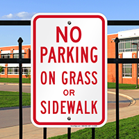 No Parking on Grass or Sidewalk Sign