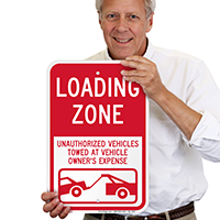 Loading Zone, Unauthorized Vehicles Towed Sign