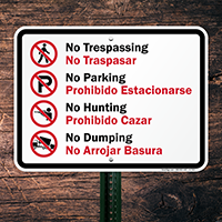 Bilingual No Trespassing & No Dumping Graphic Sign