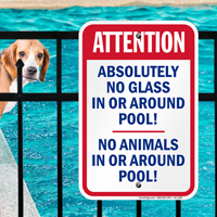 No Glass or Animals Around Pool Sign