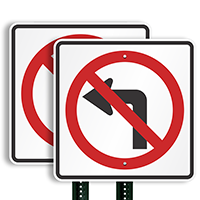 No Left Turn Directional Road Sign
