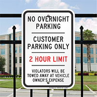 Customer Parking Only, 2 Hour Limit Sign