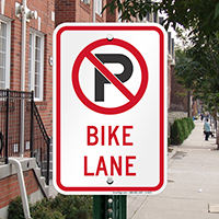 No Parking Bike Lane Sign with Graphic