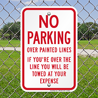 No Parking Over Painted Lines Sign