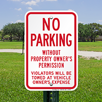 No Parking Without Property Owners Permission Sign