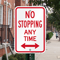 No Stopping Any Time (Bidirectional) Sign