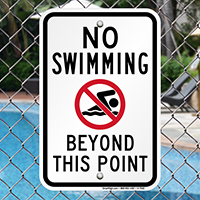 No Swimming Beyond This Point Sign (with Graphic)