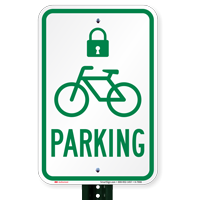 Bicycle Parking Sign with Lock Symbol