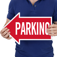 Parking, Left Die-Cut Directional Sign