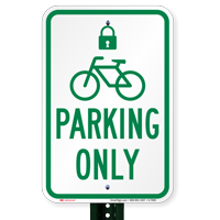 Parking Bike Bicycle Only Sign with Cycle and Lock Symbol