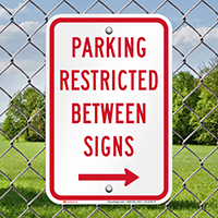 Parking Restricted Between Signs With Right Arrow Symbol