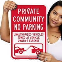 Private Community, No Parking Sign