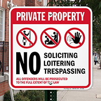 Private Property No Soliciting Trespassing Sign