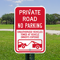 Private Road, No Parking Sign