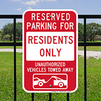 Reserved Parking For Residents Sign with Tow Graphic