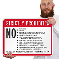 Strictly Prohibited, Property Rules, Violators Prosecuted Sign