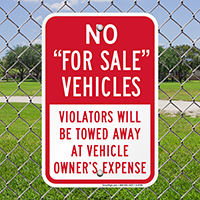 No - For Sale Vehicles, Violators Towed Sign