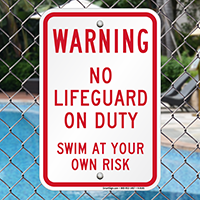 Warning No Lifeguard On Duty Sign