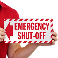 Emergency Shut-Off Sprinkler Label with Left Arrow