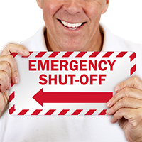 Emergency Shut-Off Sprinkler Label with Left Arrow