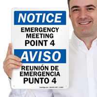 Bilingual Emergency Meeting Point 4 Sign