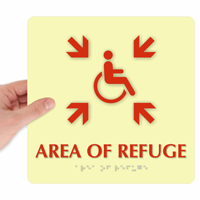 Glow Area Of Refuge Wheelchair Symbol Braille Sign