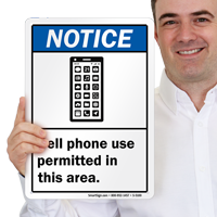 Cell Phone Use Permitted Area ANSI Notice Sign