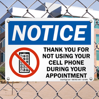 Thank You For Not Using Cell Phone Sign