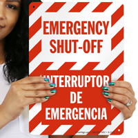 Bilingual Emergency Shut-Off Interruptor De Emergencia Sign