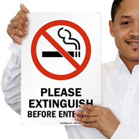 Please Extinguish Before Entering (symbol) Sign