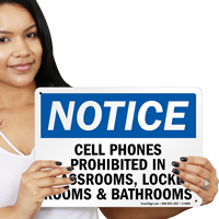 Cellular Phones prohibited in Classrooms, Bathrooms Sign
