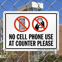 No Cell Phone Use At Counter Please Sign