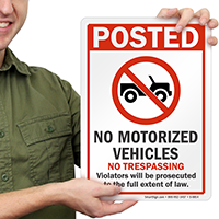 No Motorized Vehicles No Trespassing Sign