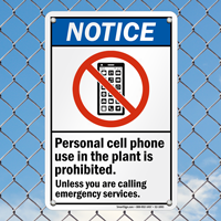 Personal Cell Phone Use Prohibited Sign