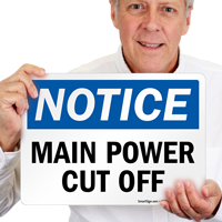 Notice Main Power CutOff Switch Sign
