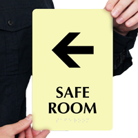 Safe Room Left Arrow Braille Sign